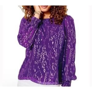 Lilly Pulitzer Idina Blouse Top Long Sleeve Silk Blend Purple Gold Medium